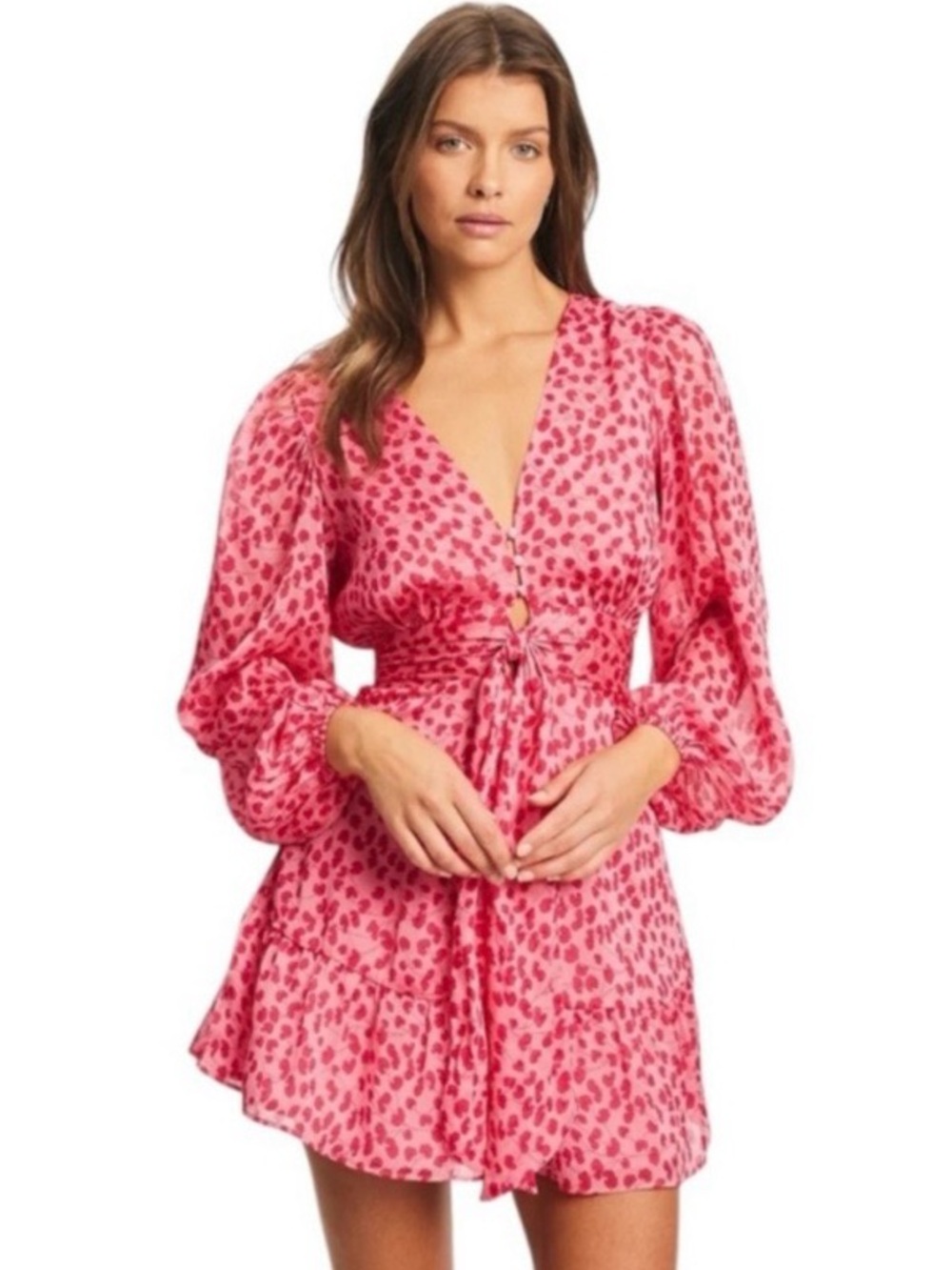 NWT TUSSAH Sz L ‘Auora’ Mini Day Dress In Pink Roses